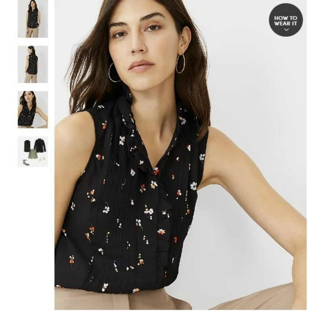 NWT Ann Taylor Floral Ruffle Pintucked Popover Shell